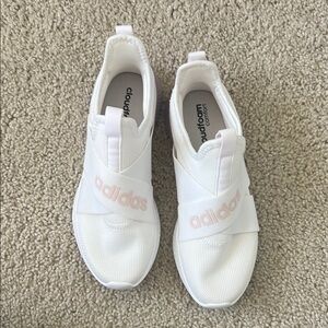 Adidas Cloudfoam White and Light Pink Slip-Ons